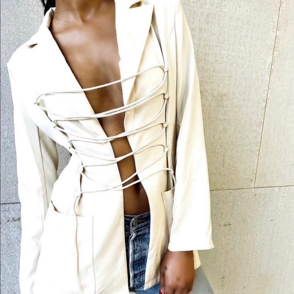 Lace up cream blazer